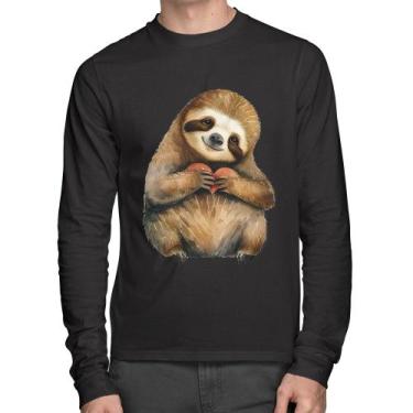 Imagem de Camiseta Algodão Bicho Preguiça Coração Manga Longa - Foca na Moda, Pr