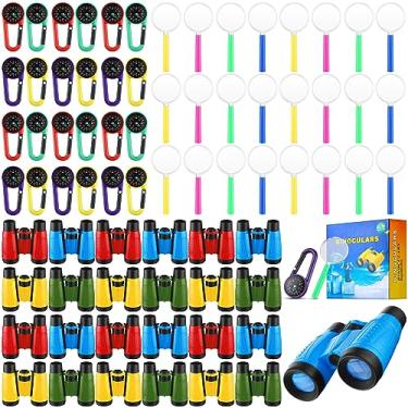 Imagem de Wettarn Conjunto de 24 mini bússola binóculo compacto para crianças de 3 a 12 anos para meninos e meninas pequenas com telescópio binóculo para crianças, observação de pássaros, acampamento,