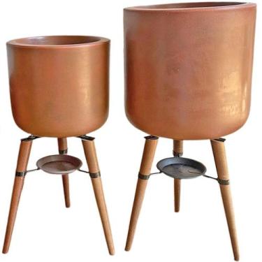 Imagem de Kit 2 Vasos Para Plantas e Decoração com Tripé de Madeira - Alpe & Ari