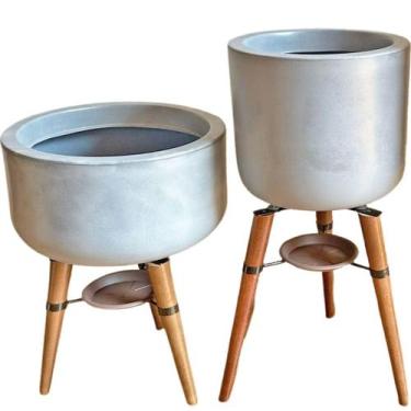 Imagem de Kit 2 Vasos Para Planta e Decoração com Tripé de Madeira - Alpe & Arit