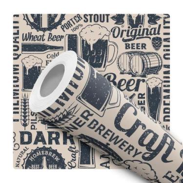 Imagem de Papel de Parede Adesivo Bege Vintage Cerveja Beer Chopp Bar Cozinha Mo