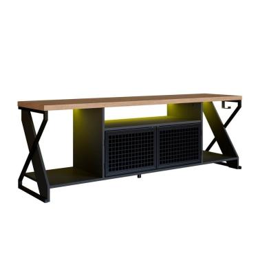 Imagem de Rack Industrial 160cm Tv 60 Com Led P1033 Preto Mell Pp Milani Store Preto Mell