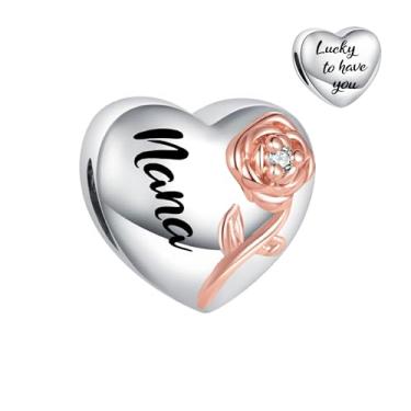 Imagem de MiiFort Pingente de coração com citação floral rosa da sorte para ter você compatível com pulseiras Pandora Charms, One Size, Cobre, Sem Pedra Preciosa