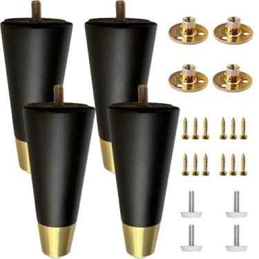 Imagem de TAOEIFUOR Substituição de madeira de borracha preta fosca redonda pernas de sofá pernas de cadeira espreguiçadeira otomana armário de mesa de centro pernas de madeira maciça móveis pernas de sofá pés