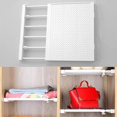 Imagem de Prateleira de armazenamento de armário escalável montada na parede prateleira de cozinha economia de espaço, guarda-roupa, decorativa, branca, ajustável, suportes de armário (comprimento: 37 - 55 cm Largura: 42 cm)
