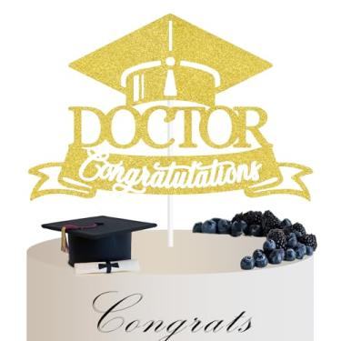 Imagem de Congratulations Doctor Cake Topper, Congrats PHD, Doctor's Degree, Medical School Graduation Party Decorations Gold Glitter