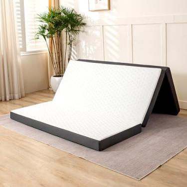 Imagem de MUUEGM Colchão dobrável, colchão dobrável de espuma viscoelástica de 7,6 cm, colchão dobrável com capa lavável, colchão portátil para camas de ioga/acampamento/trailer/hóspedes, certificado
