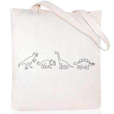 Imagem de Andeiltech Sacola de lona para mulheres, sacola de viagem estética, bolsa de supermercado, reutilizável, presente de aniversário para mamãe, Sacola de dinossauros_3, One Size