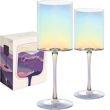 Imagem de Gnimihz Conjunto de taças de vinho iridescente de 59 – 473 g de taça cilíndrica de vinho vermelho e branco, feito de cristal premium sem chumbo, ótimo presente para casamento, aniversário, Natal, aniversário, 22 cm de altura, transparente