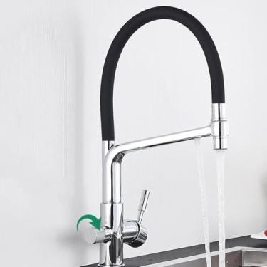 Imagem de Torneira de cozinha com filtro, ouro escovado, 360, giratória, torneiras de água pura para cozinha, preta, torneira misturadora de purificação de água, cromada B