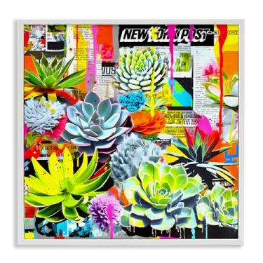 Imagem de Stupell Industries Urban Graffiti Succulents Framed Giclee Wall Art Design por Jess Stempel, moldura branca, 12 x 12