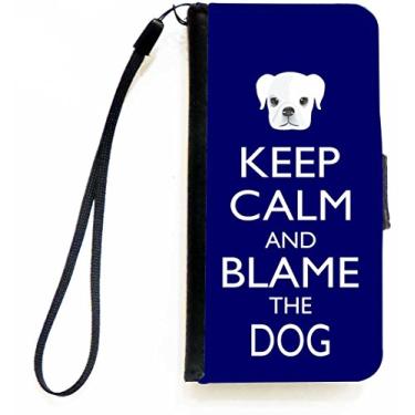 Imagem de Rikki Knight Keep Calm and Blame the Dog - Capa carteira flip azul com aba magnética para Apple iPhone 5c