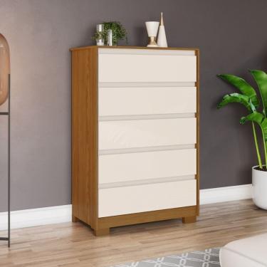 Imagem de Cômoda 5 Gavetas Chanfradas Andría - Nature / Off White