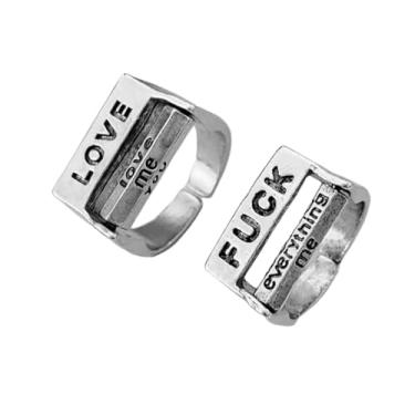 Imagem de Dtja 2 peças de anel giratório de controle de humor criativo com mensagem de amor para mulheres, rodízio aberto grosso, com gravação, engraçado, declaração de ansiedade, joia tamanho 8, Metal, Sem