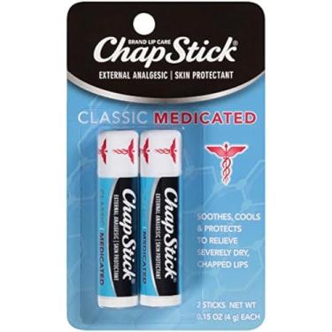 Imagem de Chapstick Classic Medicated Lip Balm & Skin Protectant Tube, Relieves Chapped Lips, 0.15 Ounce Each (1 Blister Pack of 2 Sticks), 2 Count (Pack of 1)