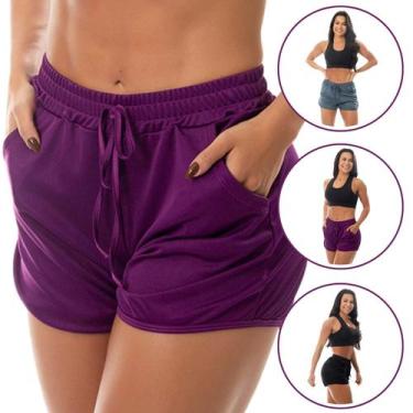 Imagem de Kit 3 Short Com Bolso  Feminino Esportivo Treino Fitness Fristyle, M, 