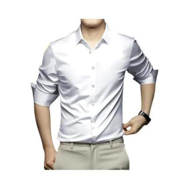 Imagem de Camisa Social Masculina Manga Comprida 6XL - Branca, Sem Ferro, Seda G