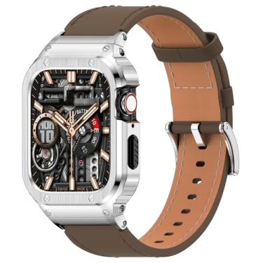 Imagem de SUPLINK Capa e pulseiras de aço inoxidável compatíveis com Apple Watch Series 10 de 42 mm, pulseira de couro e capa robusta para Apple Watch Apple Series 10