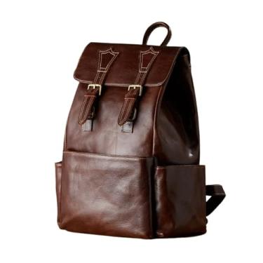 Imagem de Mochila de couro genuíno para homens retro artesanal mochila casual grande capacidade saco masculino mochila vintage