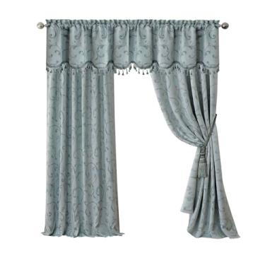 Imagem de Elrene Home Fashions Cortina de janela Mia Jacquard Scroll Blackout 132 cm x 241 cm (1 painel), azul