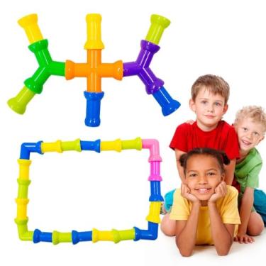 Imagem de Brinquedo De Montar Interativo Infantil Coloridos Tubos Pequenos Canos Encaixar Conjunto C/ 72pcs Tubos