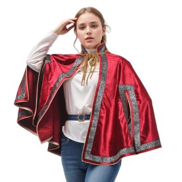 Imagem de UniqKaliber Capa medieval de meio ombro steampunk, xaile renascentista, com cadarço, capa para fantasia de Halloween