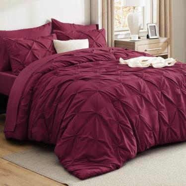 Imagem de Conjunto de edredom Bedsure Queen Size 7 peças cor de vinho