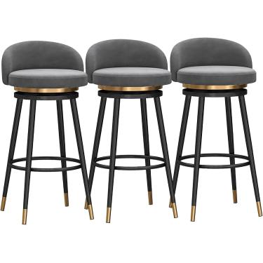 Imagem de Bancos de bar conjunto de 3 peças cadeira de bar café da manhã cozinha balcão ilha preto metal perna bar banquinho alto, cinza, 75 cm