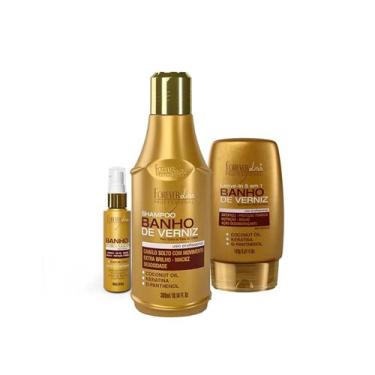 Imagem de Kit Banho de Verniz  Shampoo, Leave-in e Oleo Forever Liss - Forever L
