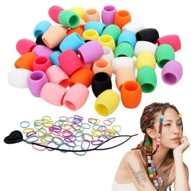 Imagem de LSDWL 50 contas de cabelo de silicone para meninas, contas de borracha coloridas macias para tranças com mini elásticos de borracha e agulhas de plástico (50 contas grandes)