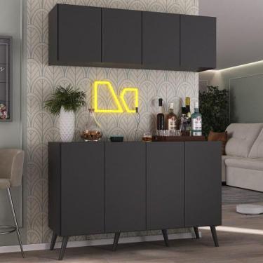 Imagem de Kit Bar Armário Aéreo e Aparador 4 Portas Retrô Multimóveis MP1086, Pr