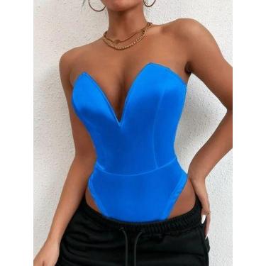 Imagem de G1601 Blusa Body Corselet Corpete Preto sem alça Luxo 438q - Xumi, Azu