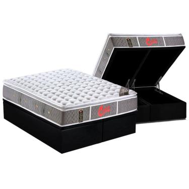 Imagem de Cama Box Baú Queen: Colchão Molas Pocket Ensacadas Castor Light Stress Oxygen New + Base crc Courano Black (158x198)