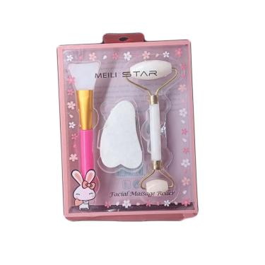 Imagem de Kit Espátula + Roler + Guasha Pedra De Jade Para Skincare