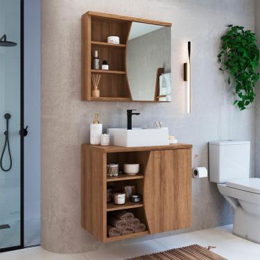 Imagem de Conjunto de Gabinete com Cuba Branca e Armário de Banheiro com Espelho Laura 2 pt Mel