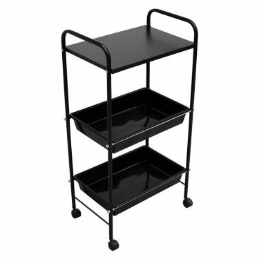 Imagem de Mesa Carrinho Auxiliar com 2 Bandejas e 1 Prateleira - Linha Black Para Barbearias - bcmed