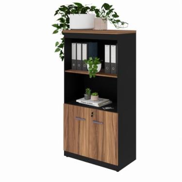 Imagem de Armário para Escritório Multiuso 2 Portas com Chave 2 Prateleiras Yaris Yar8017 Office Marrom/preto