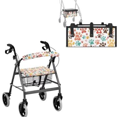 Imagem de Uorisanigo Capas de assento de andador Rollator para idosos impressões de patas de cachorro Rollator Walker Capas de assento e encosto bolsa de rollator para andador de rollator acessórios decoração