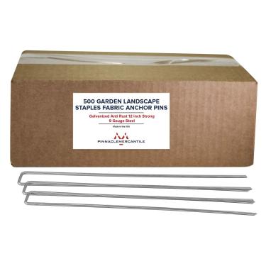 Imagem de Pinnacle Mercantile Pacote Com 500 Estacas De Jardim Galvanizadas 12 Polegadas, Feitas Nos Eua, Grampos, Aço Resistentes À Ferrugem, Calibre 9, Âncoras Solo, Pontas Cerca