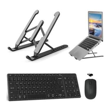 Imagem de BDNET, Teclado Mouse Wireless E Suporte Preto Para Notebook tablet