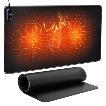 Imagem de Fyohmyw Mouse Pad Aquecido, Tapete De Mesa Aquecido Com 3 Níveis De Aquecimento E Desligamento Automático Temporizado, Tapete De Mesa Aquecido De Couro Pu, Aquecedor De Pés Para Escritório Doméstic