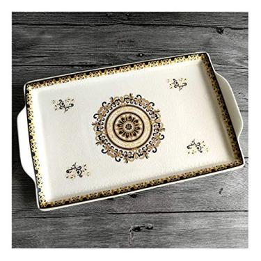 Imagem de Cesta de frutas 34,8 cm x 21,8 cm Bandeja retangular de porcelana bandeja de frutas para servir comida para festa, bandeja de apresentação de bolo, sobremesa, frutas, prato de frutas (A N) (A N)