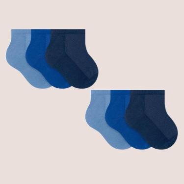 Imagem de Kit 6 Pares De Meias Selene Infantil Cano Curto Algodão, Azul, 21 a 24