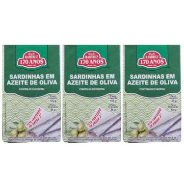 Imagem de Sardinha em Lata Portuguesa em 100% em Azeite de Oliva Extravirgem 125g - RAMIREZ - Rico em Ômega 3 - Tampa Abre Fácil - Tradição desde 1853-3 Unidades.
