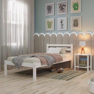 Imagem de Cama Solteiro Linna em Madeira Maciça Mdf Branco