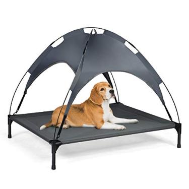 Imagem de Cama para cachorro Giantex elevada com dossel removível, Cama para cão de resfriamento para acampamento na praia, mantém os gatos frescos no verão, moldura de aço de tecido respirável, fácil montagemGiantex XL (41.5'' x 34.5'' x 35'') GT7353-XL-PS