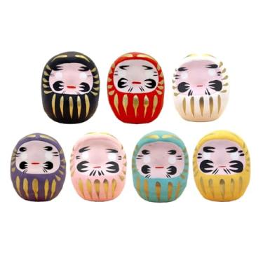 Imagem de Waraku Fuuka Bonecos Daruma Bonecas Japonesas Good Luck Fortune Ornamento Estatueta Multicolorido Pingentes Tradicionais (Conjunto de 7 Bonecas Daruma)