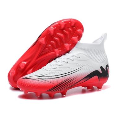 Imagem de Up run Tênis de futebol masculino de cano alto FG Long Spikes adulto leve para treinamento atlético profissional, Vermelho Ag, 41