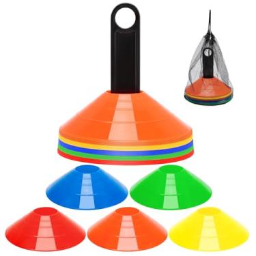 Imagem de 25 peças de cones Pro Disc – 5 cores de cones de futebol de agilidade com bolsa de transporte e suporte para treinamento, futebol, crianças, esportes, marcadores de cone de campo (5 por cor)