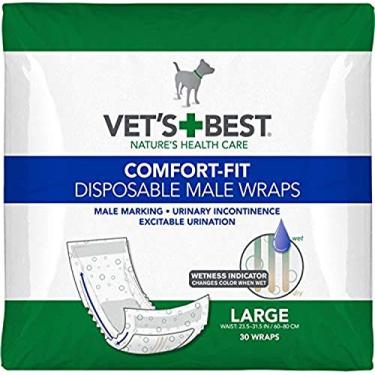 Imagem de Vet'S Best Fraldas descartáveis para cães masculinos com ajuste confortável | Envoltórios masculinos absorventes com ajuste à prova de vazamento | Grande, 30 unidades, branco